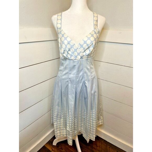Calvin Klein Cotton Polka Dot Dress Women’s Retro 50s 60s Swing Look Blue‎ Sz 6 - Picture 1 of 7